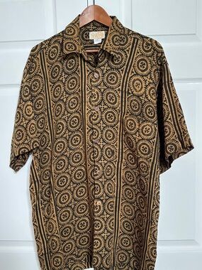 NOA NOA Hawaiian Shirt Mens L Rayon Tribal Batik Camp Beach